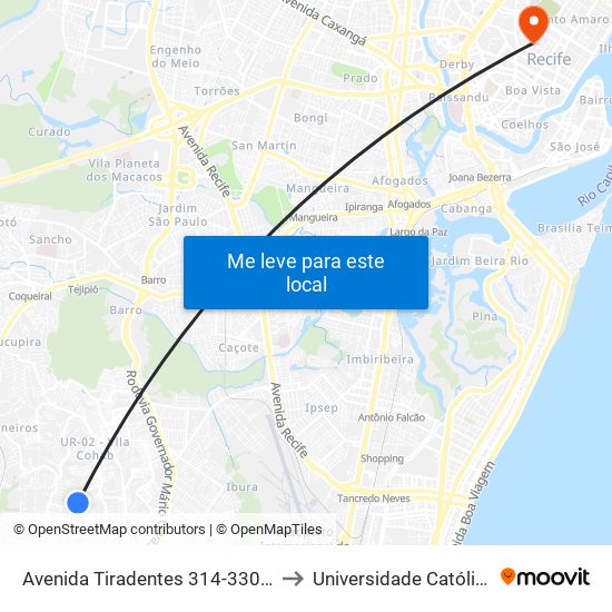 Avenida Tiradentes 314-330 - Cohab Recife - Pe Brasil to Universidade Católica De Pernambuco map