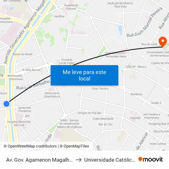 Av. Gov. Agamenon Magalhães 402 - Pista Central to Universidade Católica De Pernambuco map