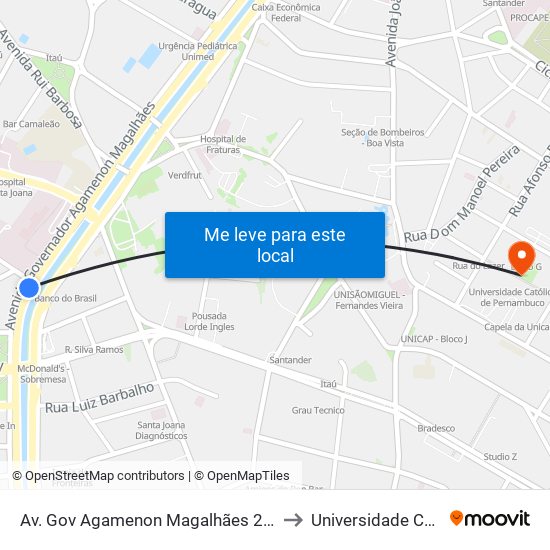 Av. Gov  Agamenon Magalhães 241 | Restauração (Parada 2) - Pista Central to Universidade Católica De Pernambuco map