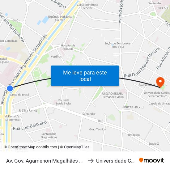 Av. Gov. Agamenon Magalhães 241 | Restauração (Parada 1) - Pista Central to Universidade Católica De Pernambuco map
