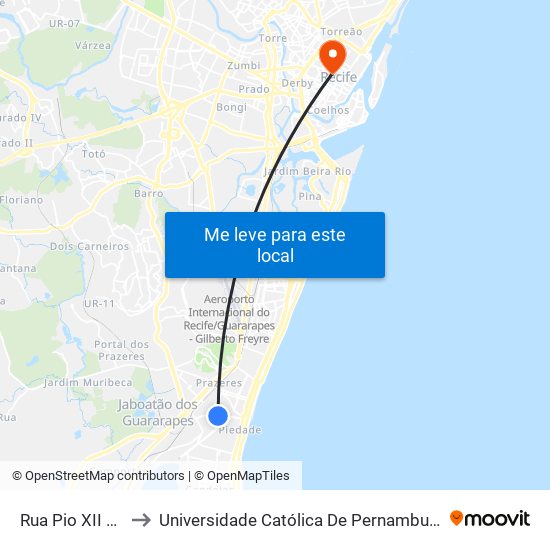 Rua Pio XII 36 to Universidade Católica De Pernambuco map