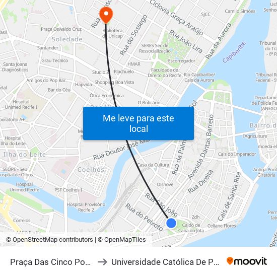 Praça Das Cinco Pontas 293 to Universidade Católica De Pernambuco map