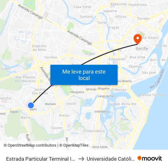 Estrada Particular Terminal Integrado Do Barro (Sul) 99 to Universidade Católica De Pernambuco map