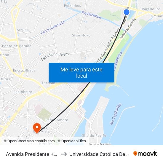 Avenida Presidente Kennedy 234 to Universidade Católica De Pernambuco map