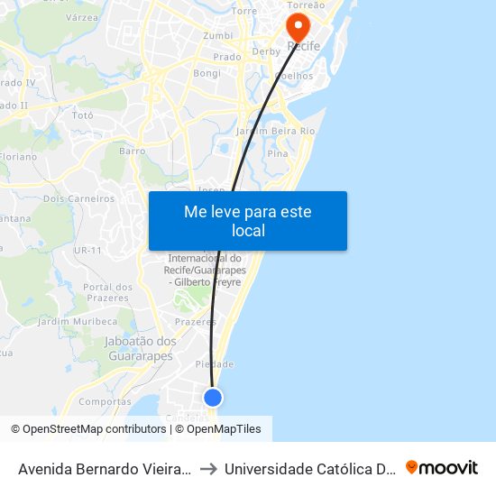 Avenida Bernardo Vieira De Melo 3298 to Universidade Católica De Pernambuco map