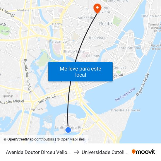 Avenida Doutor Dirceu Velloso Toscano De Brito 285 to Universidade Católica De Pernambuco map