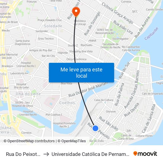 Rua Do Peixoto 5 to Universidade Católica De Pernambuco map