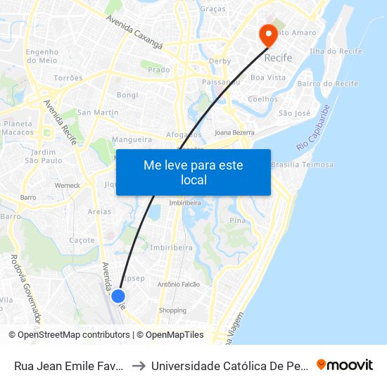 Rua Jean Emile Favre 1988 to Universidade Católica De Pernambuco map