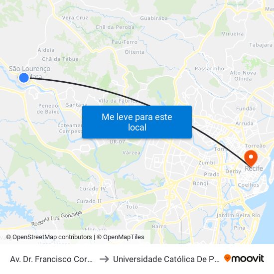 Av. Dr. Francisco Correia, 1305 to Universidade Católica De Pernambuco map