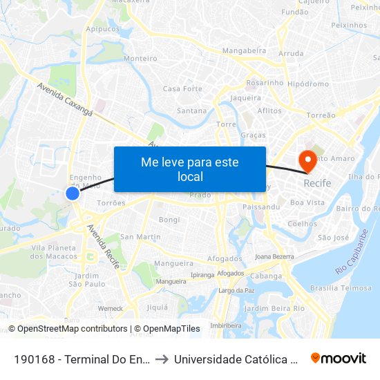 190168 - Terminal Do Engenho Do Meio to Universidade Católica De Pernambuco map