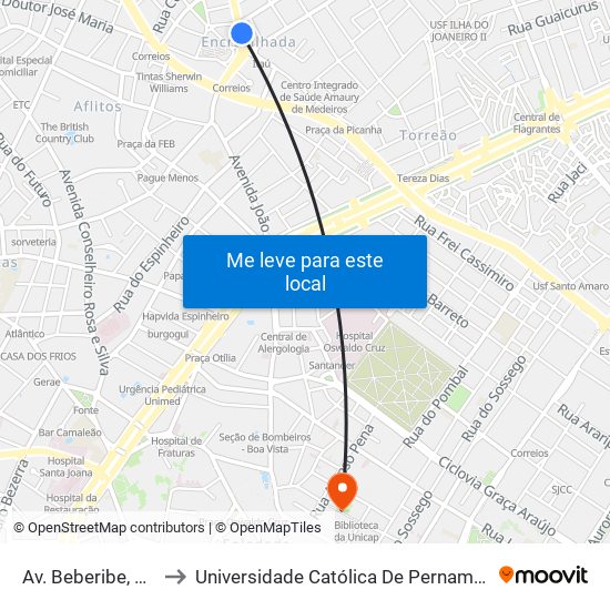 Av. Beberibe, 118 to Universidade Católica De Pernambuco map