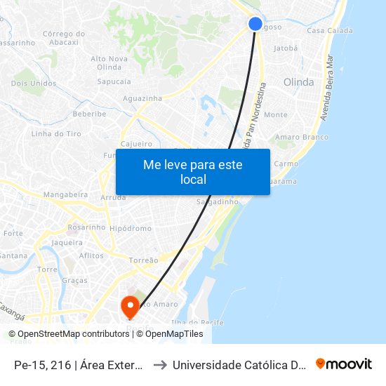 Pe-15, 216 |  Área Externa Do Ti Pe-15 to Universidade Católica De Pernambuco map