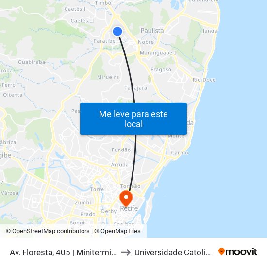 Av. Floresta,  405 | Miniterminal De Arthur Lundgren I to Universidade Católica De Pernambuco map
