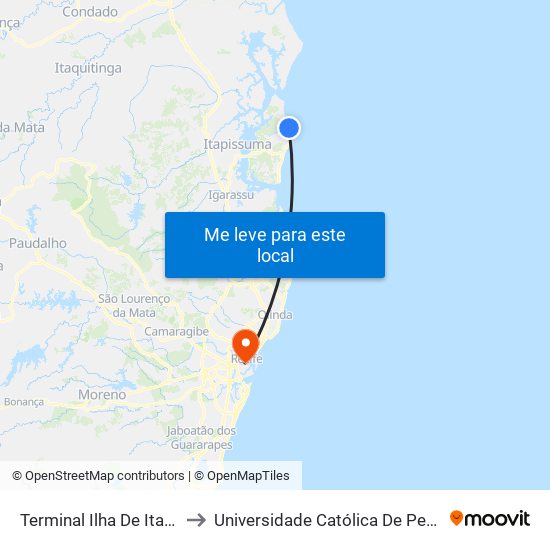 Terminal Ilha De Itamaracá to Universidade Católica De Pernambuco map