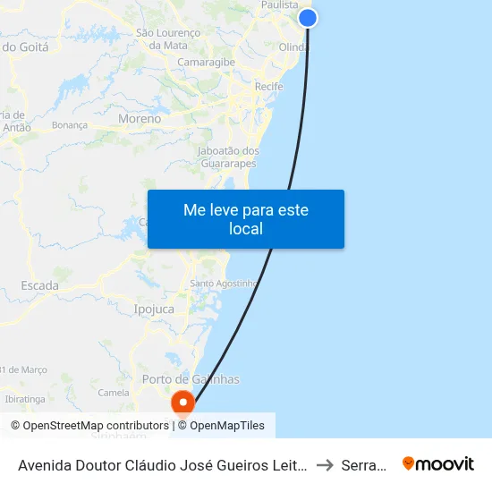 Avenida Doutor Cláudio José Gueiros Leite, 1528 to Serrambi map