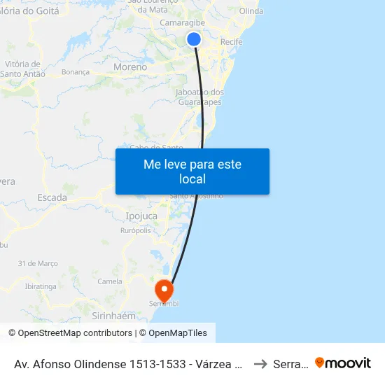 Av. Afonso Olindense 1513-1533 - Várzea Recife - Pe Brasil to Serrambi map