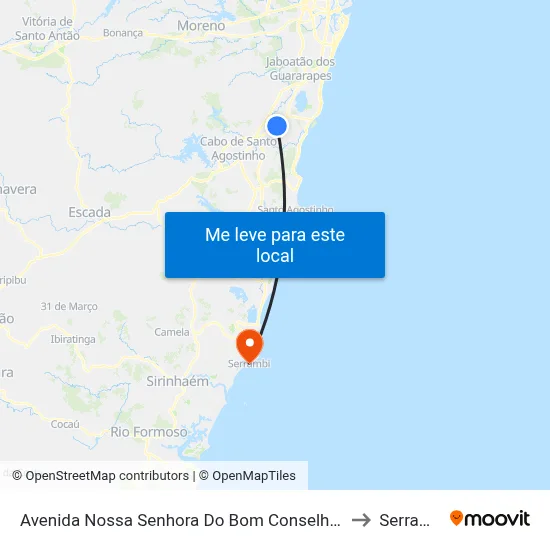 Avenida Nossa Senhora Do Bom Conselho 128 to Serrambi map