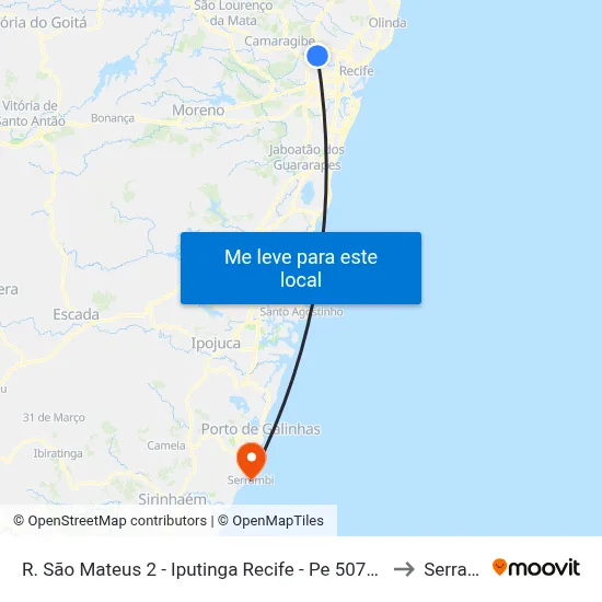R. São Mateus 2 - Iputinga Recife - Pe 50731-370 Brasil to Serrambi map