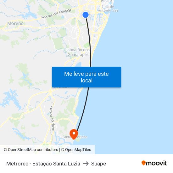 Metrorec - Estação Santa Luzia to Suape map