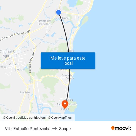 Vlt - Estação Pontezinha to Suape map