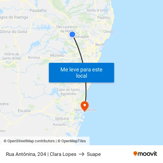Rua Antônina, 204 | Clara Lopes to Suape map