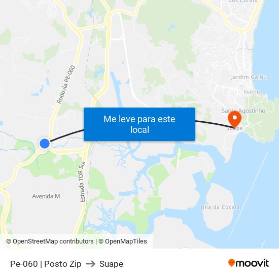 Pe-060 | Posto Zip to Suape map