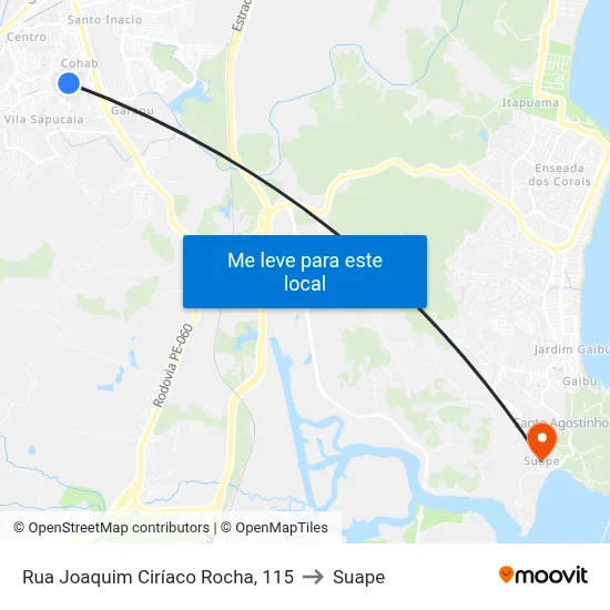 Rua Joaquim Ciríaco Rocha, 115 to Suape map