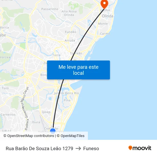 Rua Barão De Souza Leão 1279 to Funeso map