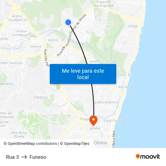 Rua 3 to Funeso map