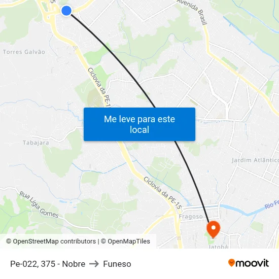 Pe-022, 375 - Nobre to Funeso map