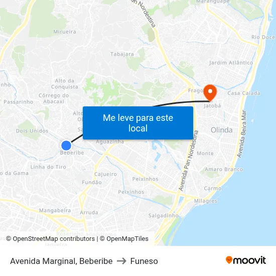 Avenida Marginal, Beberibe to Funeso map