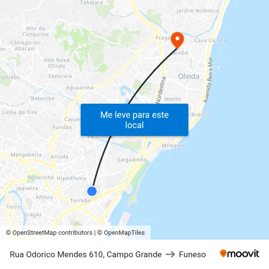 Rua Odorico Mendes 610, Campo Grande to Funeso map