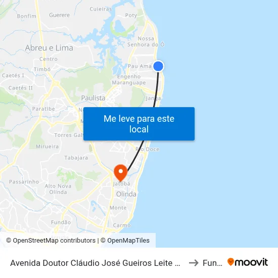 Avenida Doutor Cláudio José Gueiros Leite 5321, Pau Amarelo to Funeso map