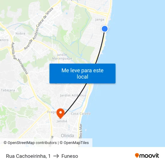 Rua Cachoeirinha, 1 to Funeso map