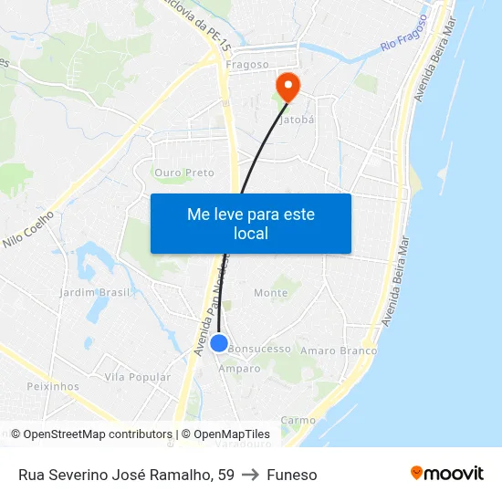 Rua Severino José Ramalho, 59 to Funeso map
