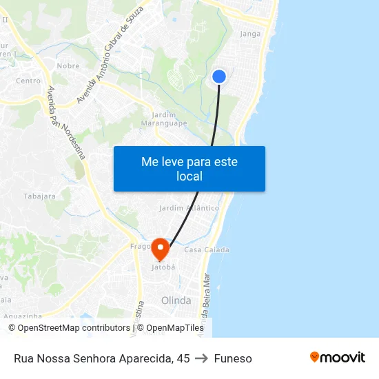 Rua Nossa Senhora Aparecida, 45 to Funeso map