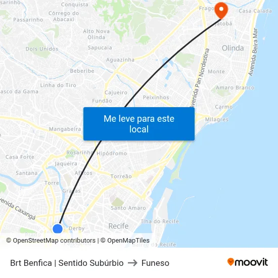 Brt Benfica | Sentido Subúrbio to Funeso map