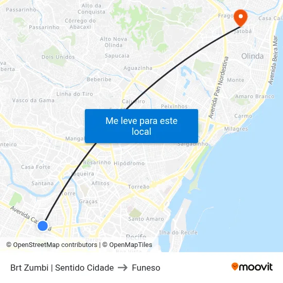 Brt Zumbi | Sentido Cidade to Funeso map