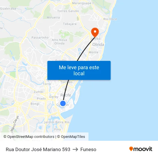 Rua Doutor José Mariano 593 to Funeso map