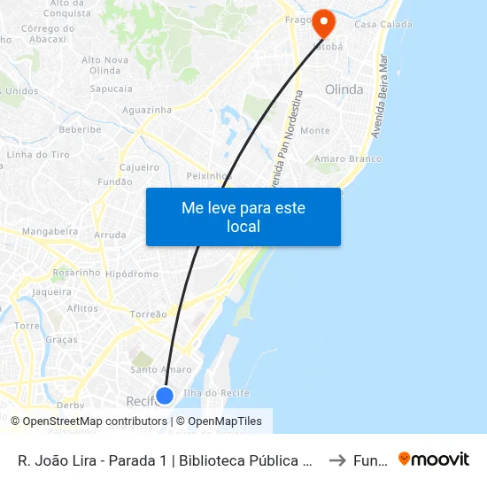 R. João Lira - Parada 1 | Biblioteca Pública De Pernambuco to Funeso map