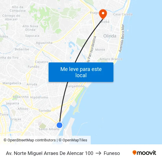 Av. Norte Miguel Arraes De Alencar 100 to Funeso map
