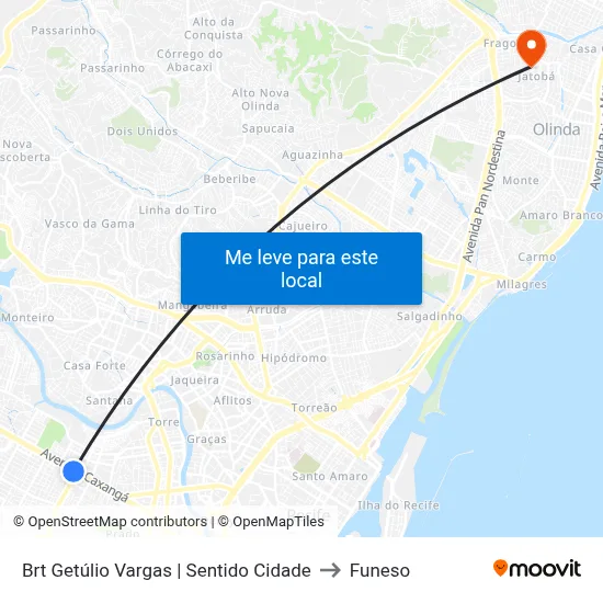 Brt Getúlio Vargas | Sentido Cidade to Funeso map