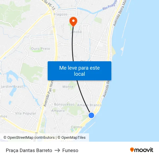 Praça Dantas Barreto to Funeso map