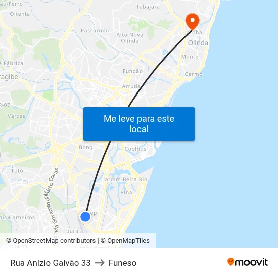 Rua Anízio Galvão 33 to Funeso map