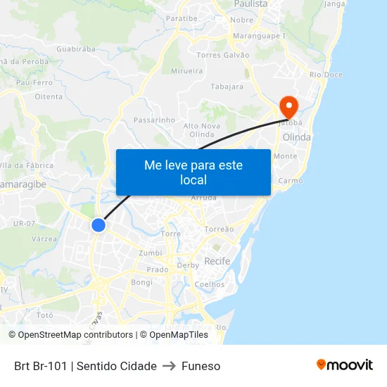 Brt Br-101 | Sentido Cidade to Funeso map