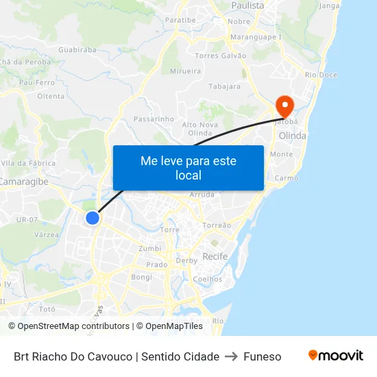 Brt Riacho Do Cavouco | Sentido Cidade to Funeso map