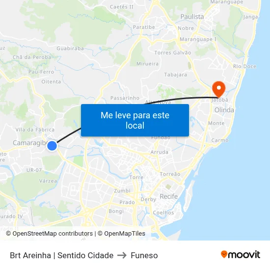 Brt Areinha | Sentido Cidade to Funeso map