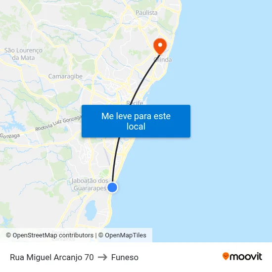 Rua Miguel Arcanjo 70 to Funeso map
