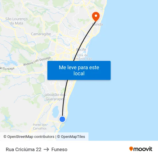 Rua Criciúma 22 to Funeso map
