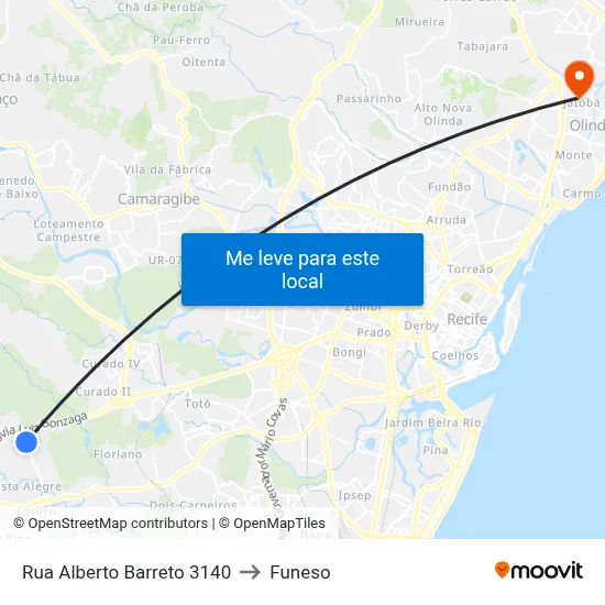 Rua Alberto Barreto 3140 to Funeso map